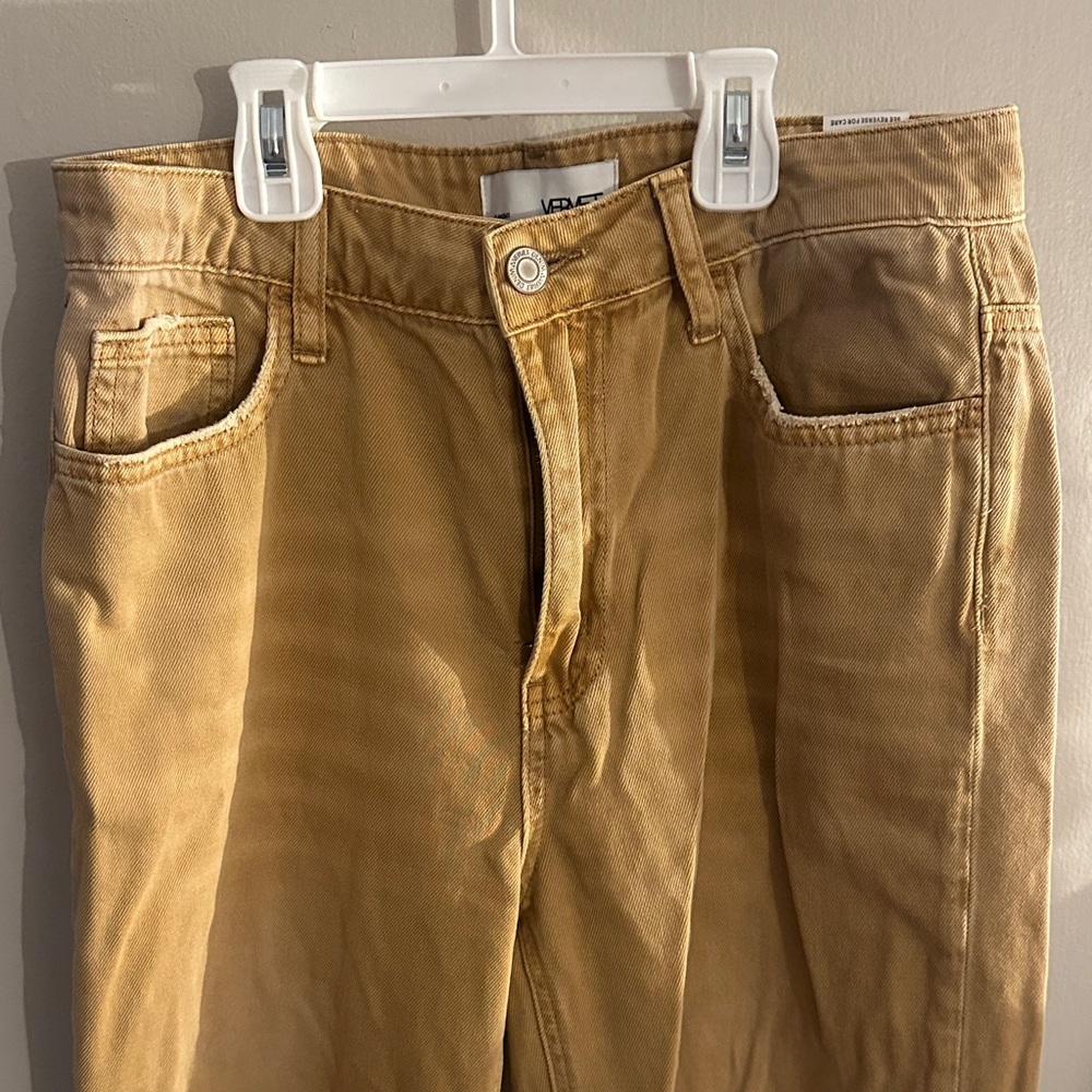 Wide Leg Distressed Jeans in Mustard Brown - Picture 2 of 3